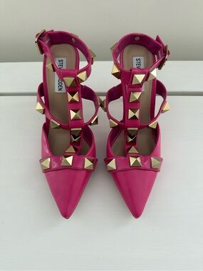 Steve Madden Audra Pink Studded Lucite Heel Pointed Toe Sandals Size 8
